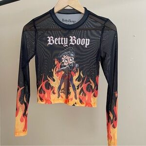 Betty Boop Black and Orange Flame Mesh Top